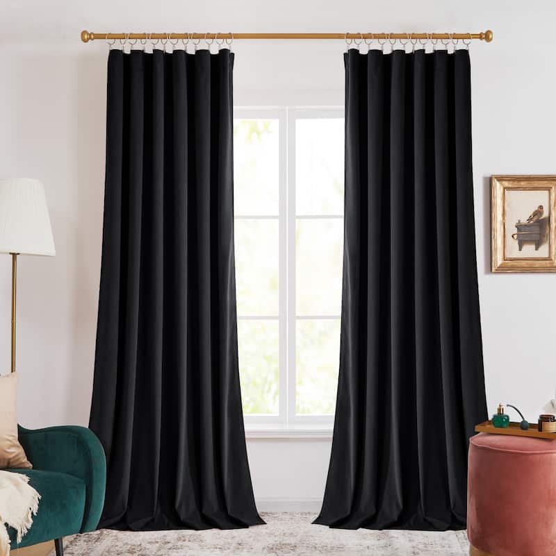 Deconovo Velvet Room Darkening Curtain Panel, Thermal Insulated - 52x96-2PC - Black