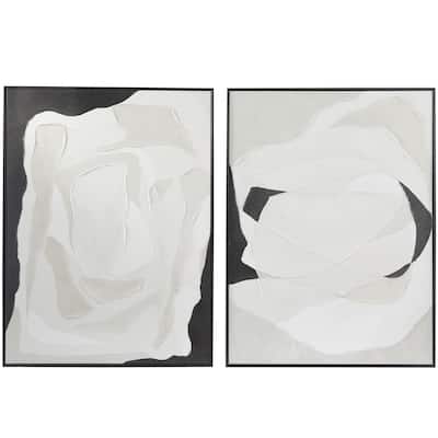 Canvas Abstract Framed Wall Art with Black Frame - Set of 2 White - Roche River Decor