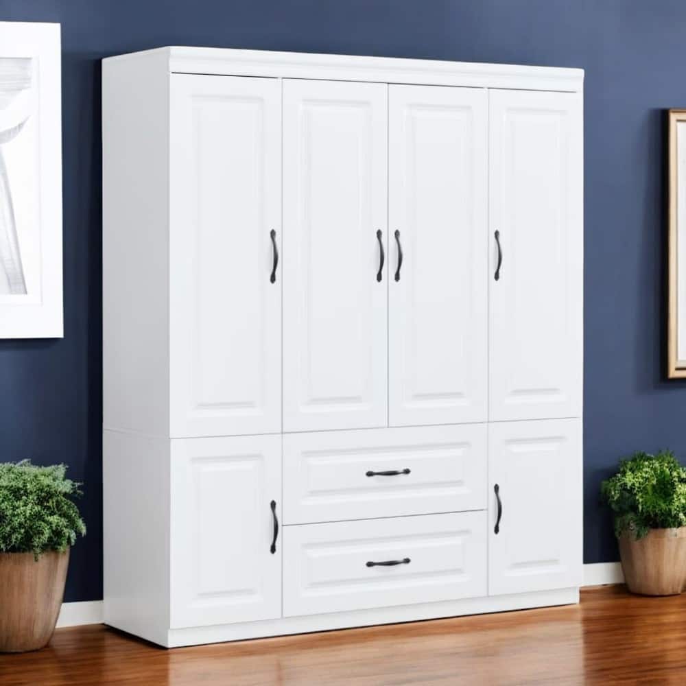 HomeRoots 72" White Six Door Two Drawer Combo Dresser