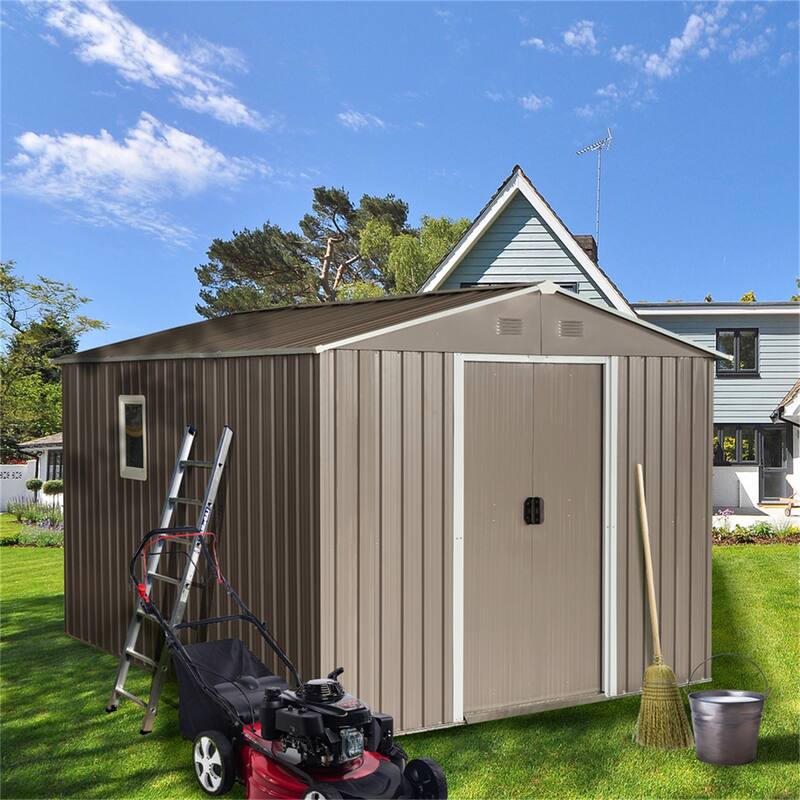 10 FT x 8 FT Outdoor Metal Storage Shed with Metal Floor Base, Window