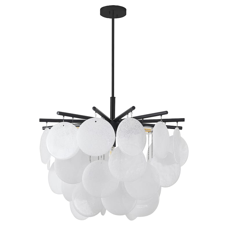 Transitional 7-Light Stain Black Chandelier With Frosted White Glass Petals