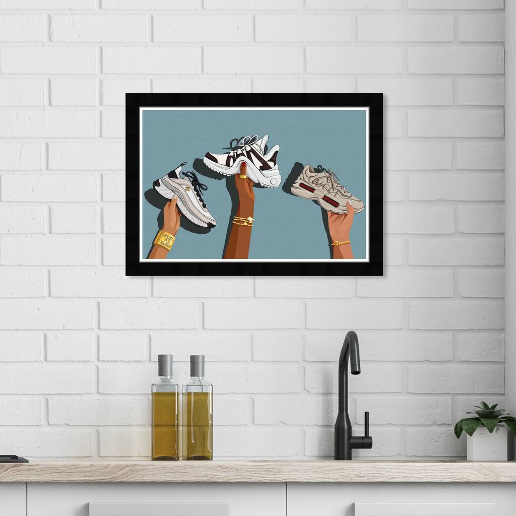 Wynwood Studio Prints Fashion and Glam Glam Sneakers Blue and Teal Glam Wall Art Canvas Print