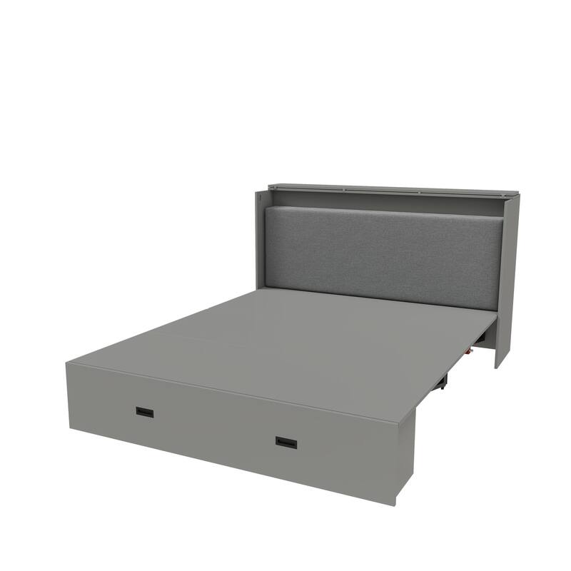 Hidden Folding Murphy Bed with Storage Drawers/Charging Station/Foldable Mattress/Full Size Mobile Cabinet Bed Frame/Noise-free