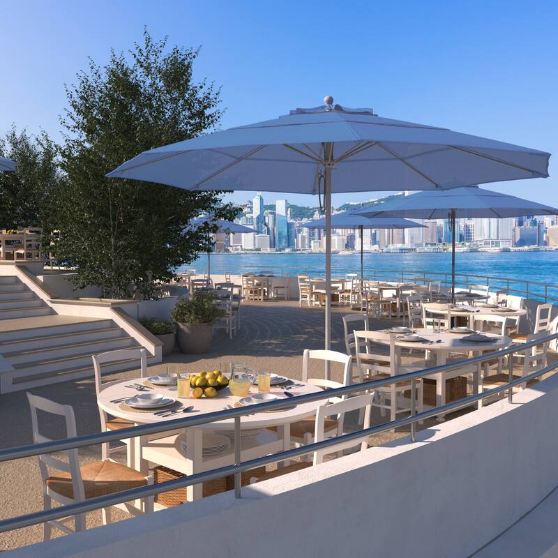California Umbrella 11' Rd Aluminum Frame, Fiberglass Rib Market Umbrella, Push Open, White Finish, Pacifica Fabric
