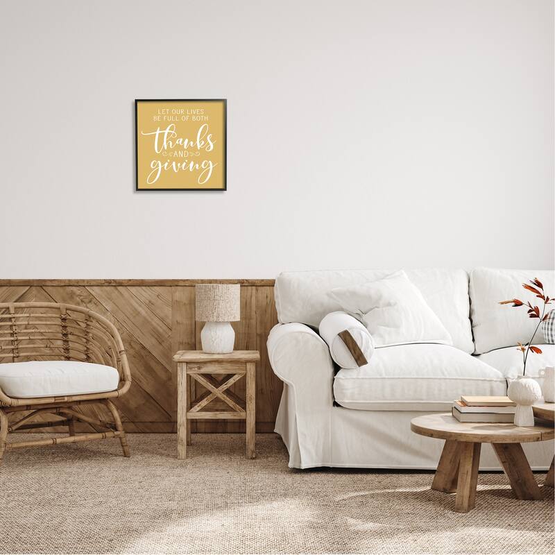 Stupell Uplifting Thanksgiving Calligraphy Phrase Warm Yellow Design Framed Wall Art, Design by Lettered and Lined