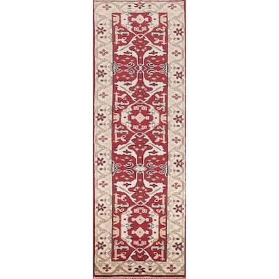 Red Oushak Indian Runner Rug Hand-Knotted Wool Carpet - 2'6"x 9'9"
