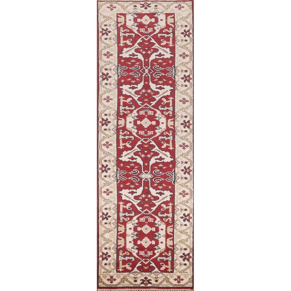Red Oushak Indian Runner Rug Hand-Knotted Wool Carpet - 2'6"x 9'9"