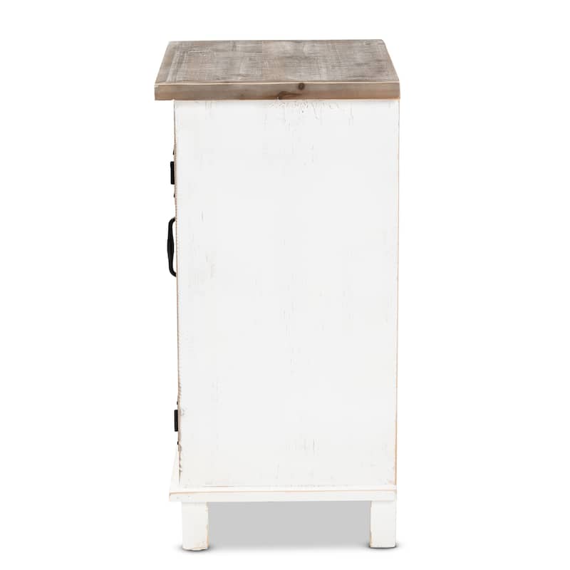 Faron Traditional Farmhouse White and Oak Brown Wood 1-Door End Table
