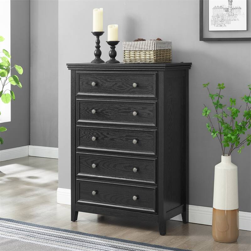Modern 5 Drawers Dresser with Metal Handles and Metal Slide Rails