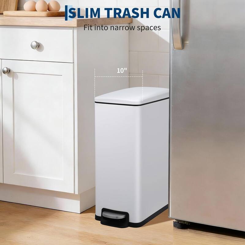 12 Gal Slim Kitchen Trash Can, Garbage Can for Kitchen, Bathroom Narrow Spaces