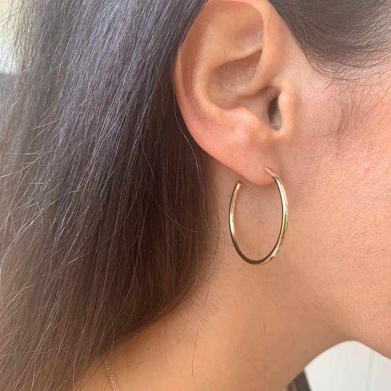 Joelle Collection Hoop Earrings 14K Yellow Gold Bead Earrings 2 x 30 MM 2" Inch