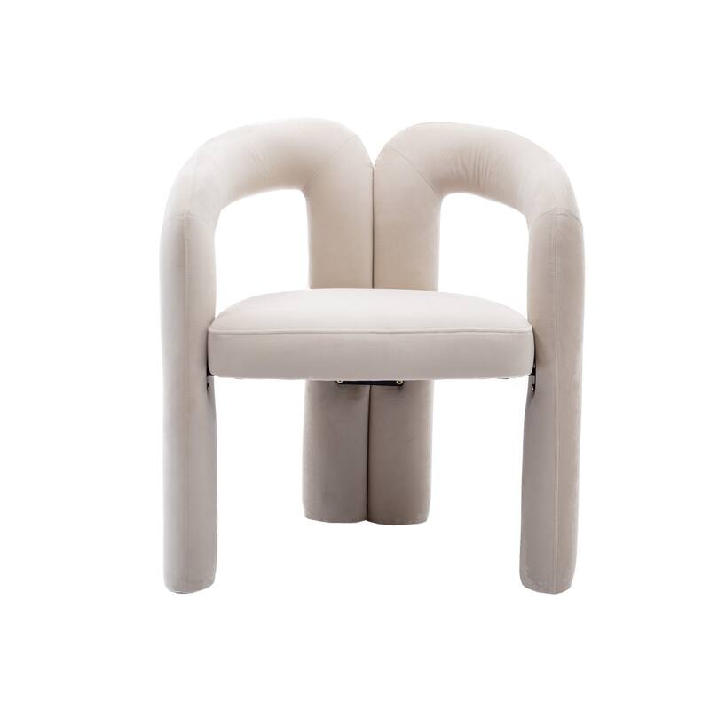 Set of 2 Beige Velvet Fabric Upholstered Armchair Dining Chair Barrel Side Chairs Accent Chair for Living Room Bedroom Kitchen