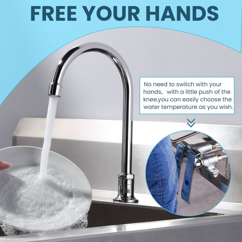 WOWOW Double Handle Deck Mount Standard Kitchen Faucet with Knee Pedal