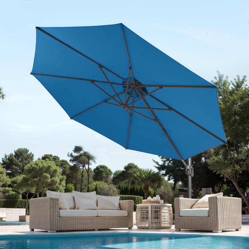 12FT Offset Patio Cantilever Umbrella with 360° Rotation