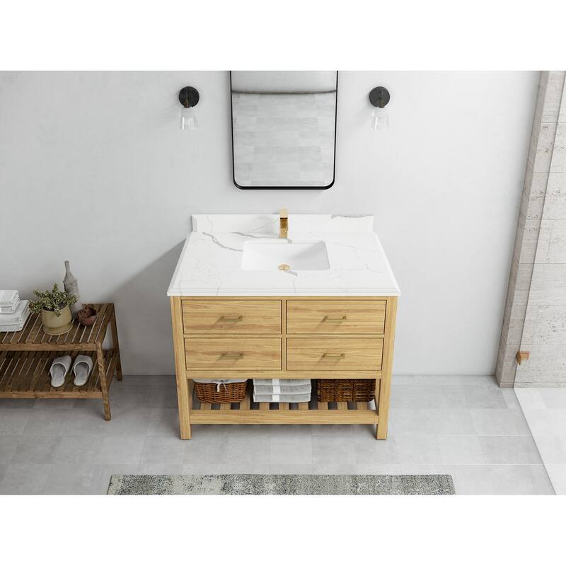Willow Collections 42 in. W x 22 in. D Parker Solid Teak Single Sink Bathroom Vanity with Countertop