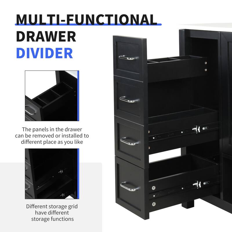 Freestanding Storage Cabinet Bathroom Vanity with Drop-In Sink, Ceramic Top, 2 Doors, 2 Drawers and Open Shelf