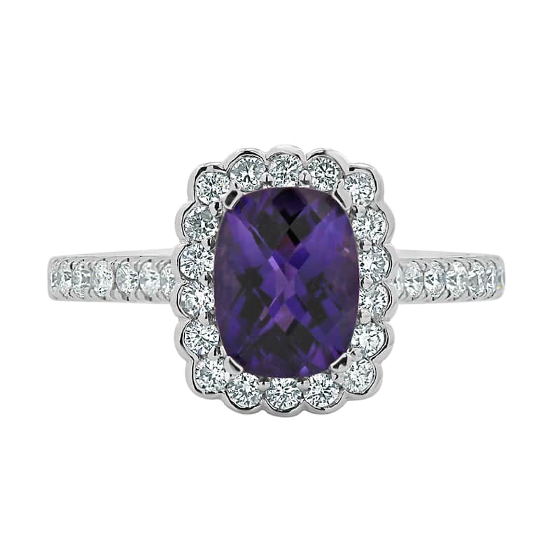 Auriya Vintage 3/4ct Cushion-cut Purple Amethyst Halo Diamond Engagement Ring 1/2ctw 14k Gold