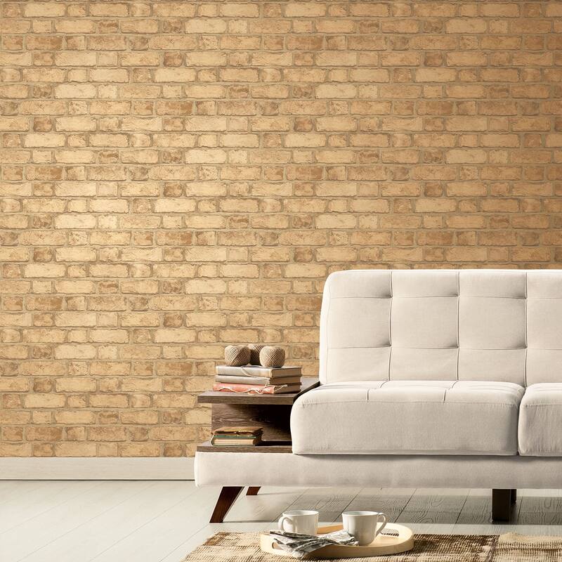 Norman, Vinyl Gold Brick Wallpaper, 20.5 In X 33 Ft = 56 Sq Ft - Gold