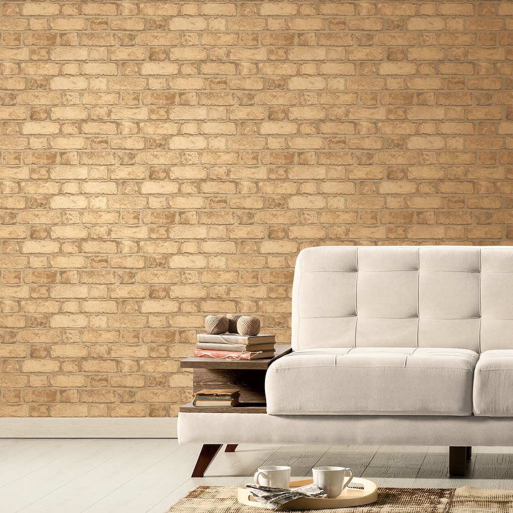 Norman, Vinyl Gold Brick Wallpaper, 20.5 In X 33 Ft = 56 Sq Ft
