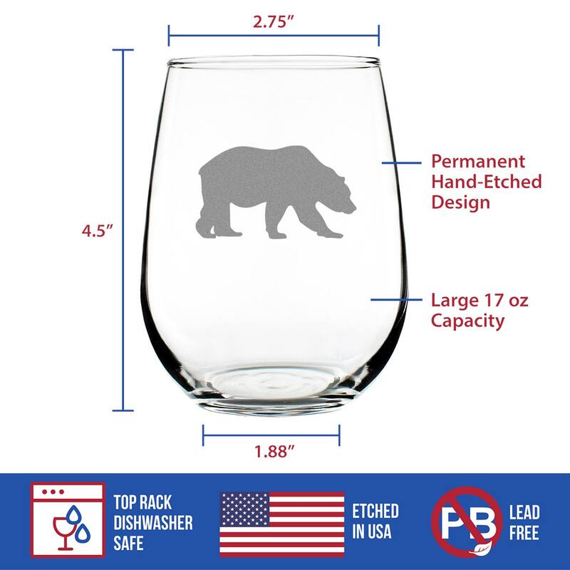 Bear Silhouette - Stemless Wine Glass - Rustic Cabin Gifts - 17 Ounce