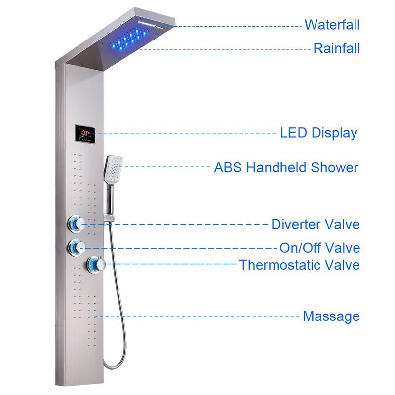 55 in. LED Shower Panel System with Thermostatic in Brushed Nickel