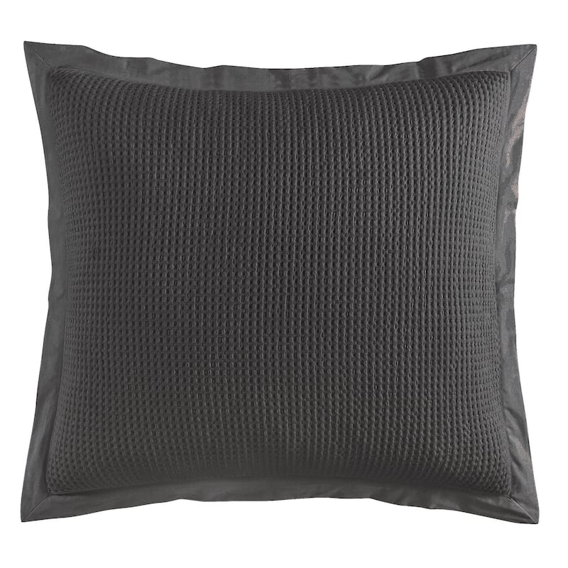 HiEnd Accents Stonewashed Cotton Waffle Weave Euro Sham, 27"x27" - Slate