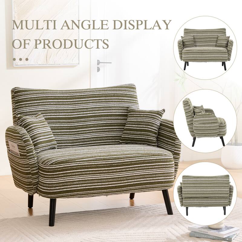 Modern Style 2-seater Sofa with Ultra-Comfortable Armrests, Armrest Pillows, and Storage Pockets, Deep-Seated Sofa