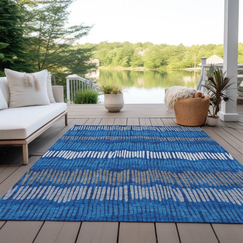 Machine Washable Indoor/ Outdoor Chantille Stripe Abstract Rug - Navy - 2'6" x 3'10"