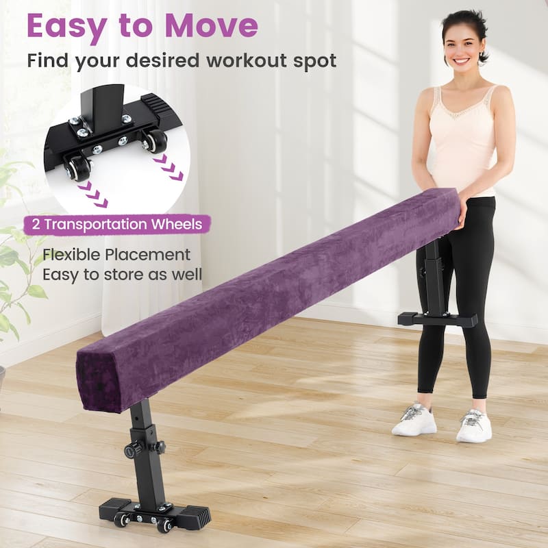 7.5 Feet Adjustable Gymnastics Balance Beam with Suede Surface and EVA Foam for Kids and Teens - 90" x 12" x 17"-23"
