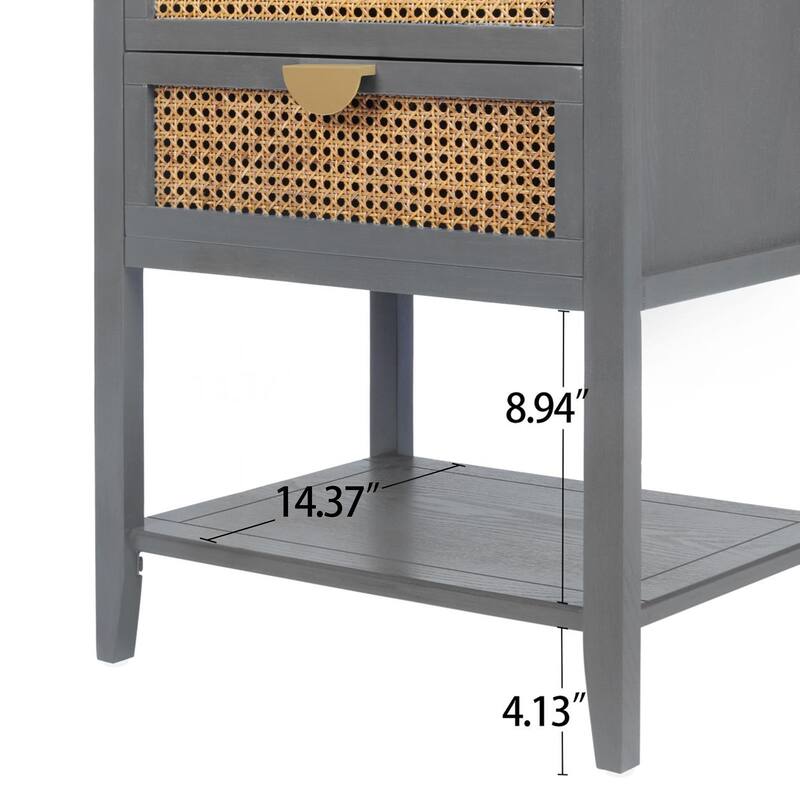 2 Drawer Side table, Naturel Rattan, End table, Suitable for bedroom, living room, study