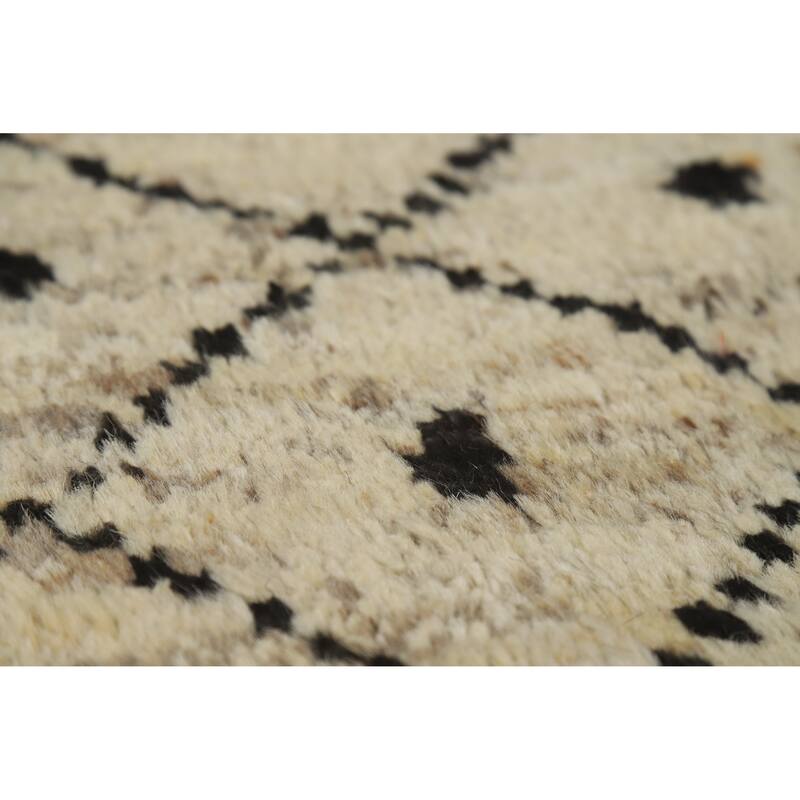 Beige Trellis Moroccan Oriental Area Rug Handmade Wool Carpet - 6'11" x 9'9"