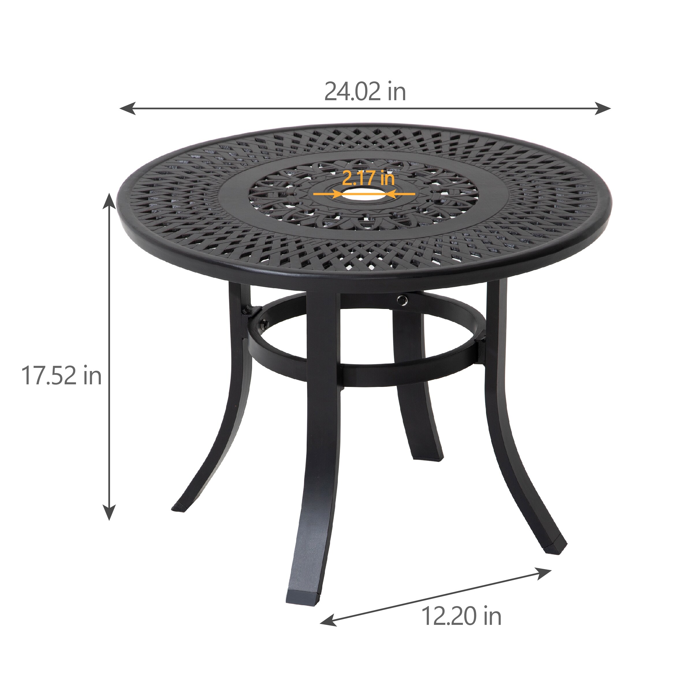 Outdoor accent table with umbrella hole clearance