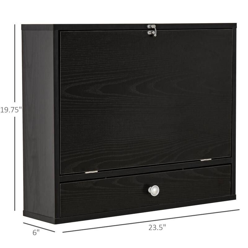 Black Particleboard MDF Wall-Mounted Foldable Desk with Drawer and Grids
