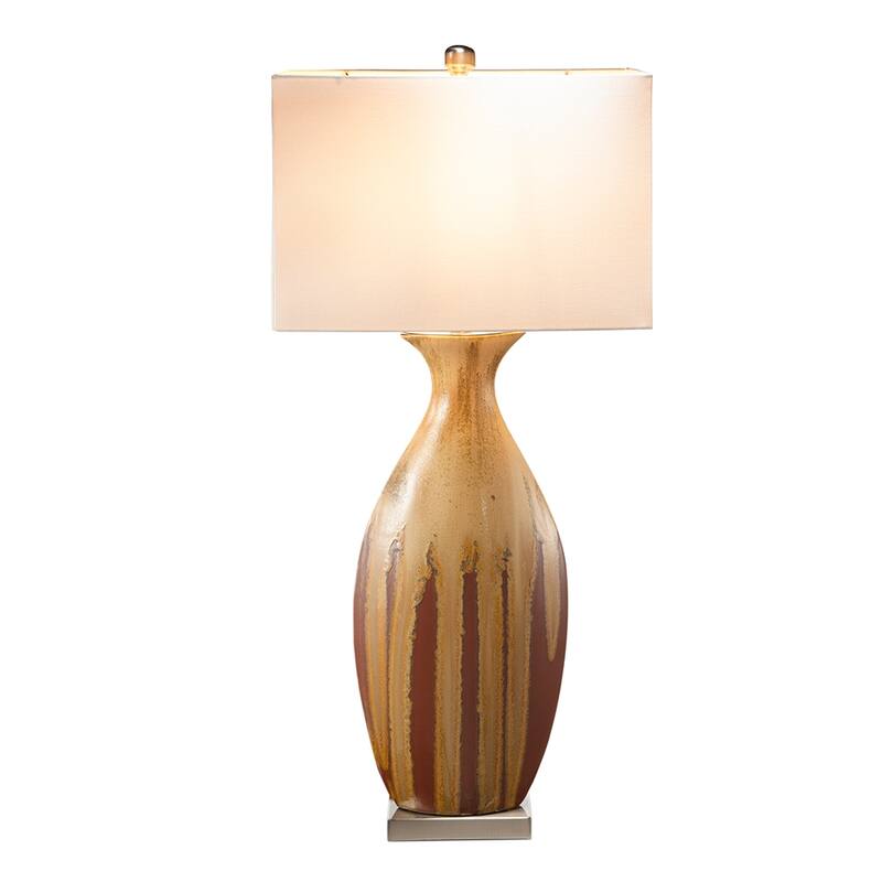 16x10.5x36 Inch Multicolor Ceramic Table Lamp with Drip Glaze and Ivory Fabric Shade