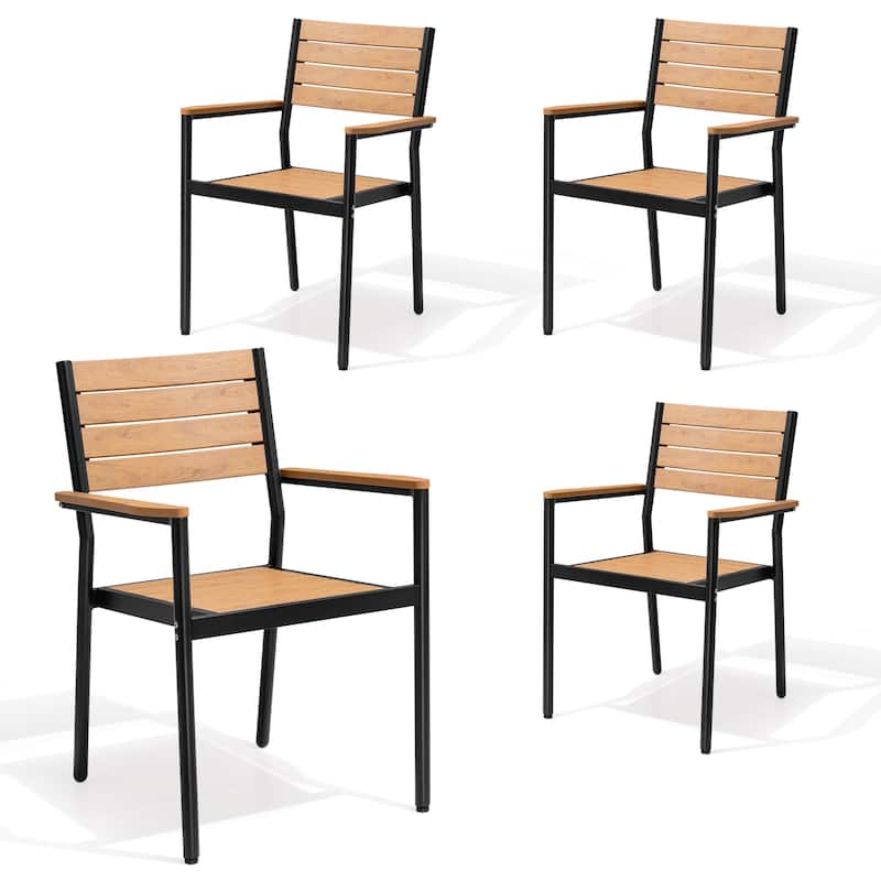 Outdoor Aluminum Dining Chairs Modern Stackable Armchairs - Brown - 4PC