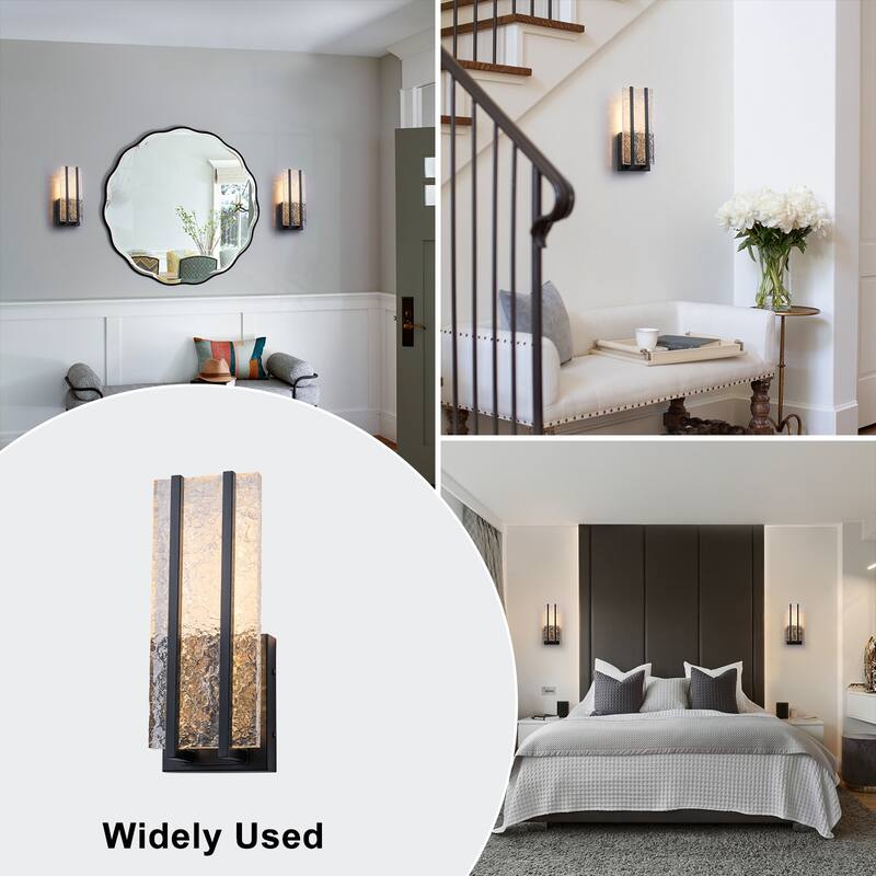 Black Metal Rectangular Water Pattern LED Dimmable Wall Sconce