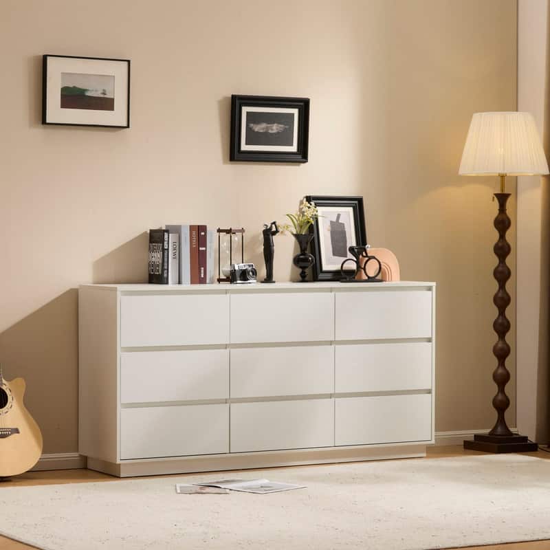 Modern White P2 Particle Board Dresser - 9-drawer