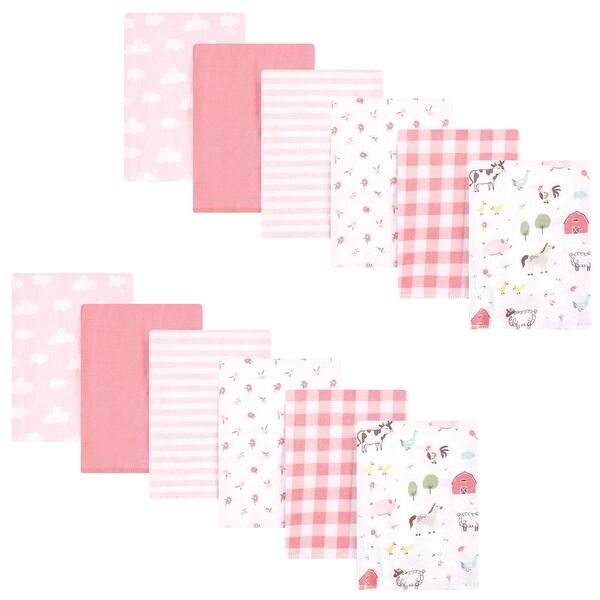 slide 1 of 1, Hudson Baby Infant Girl Cotton Flannel Burp Cloths Bundle, Girl Farm Animals, One Size - Girl Farm Animals - One Size One Size - Girl Farm Animals