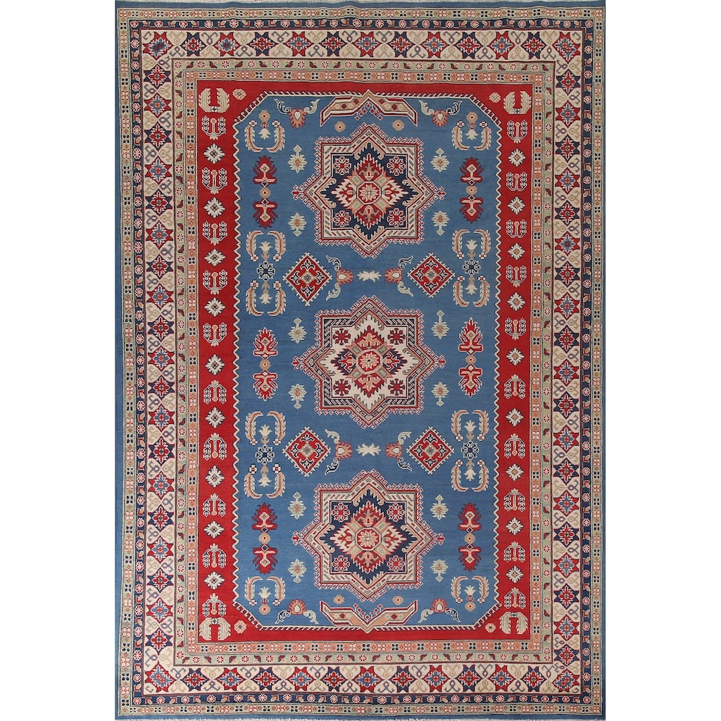 Blue Kazak Oriental Area Rug Wool Carpet - 8'2" x 11'9"