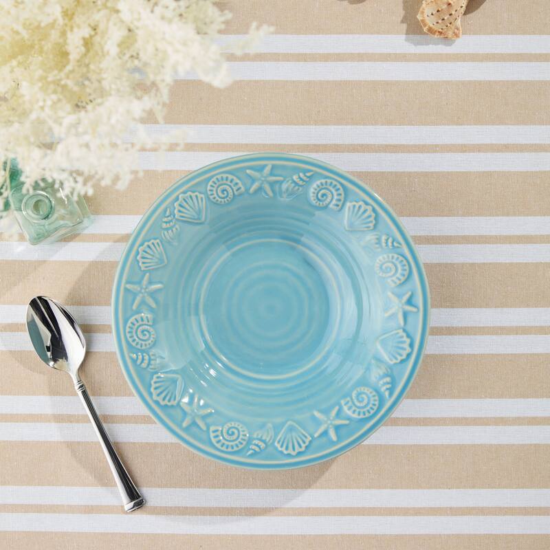 Certified International Coastline Blue 9" Soup/Cereal Bowls, 30oz., Set of 4 - 9.00"L x 9.00"W x 2.00"H