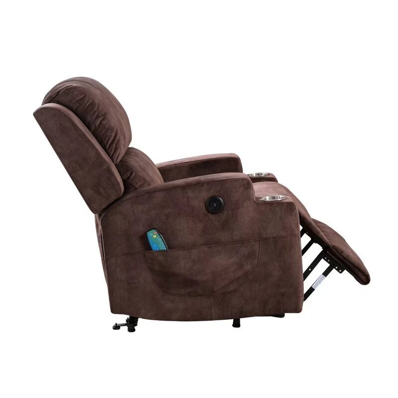 Massage and Heating Manual Recliner Chair with 2 Cup Holders Breathable Fabric