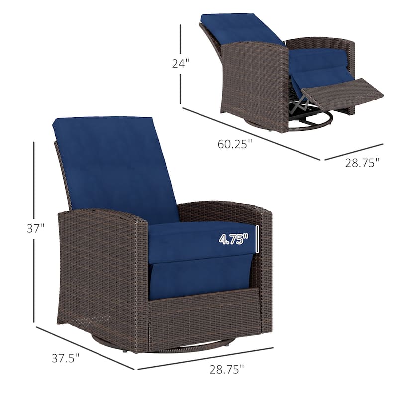 Outsunny Outdoor Wicker Swivel Recliner Chair, Reclining Backrest, Lifting Footrest, 360° Rotating, Water Resistant Cushions