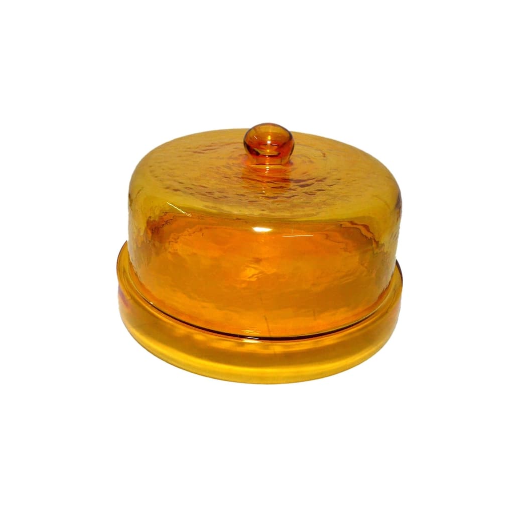 Cake Recycled Glass Dome w/Plate Dia 11.5" Yellow
