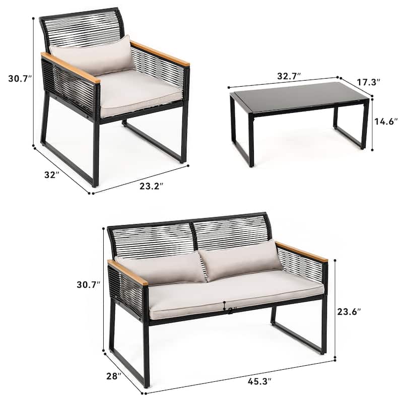 Outdoor 4-Piece Wicker Sectional Sofa Set with Cushions