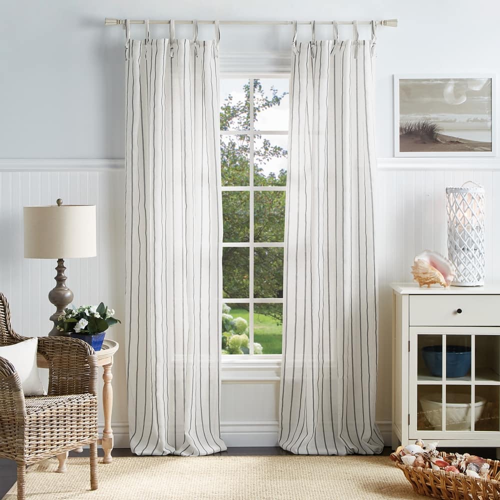 Martha Stewart Laguna Stripe Semi-Sheer Tie Tab Curtain Panel Pair
