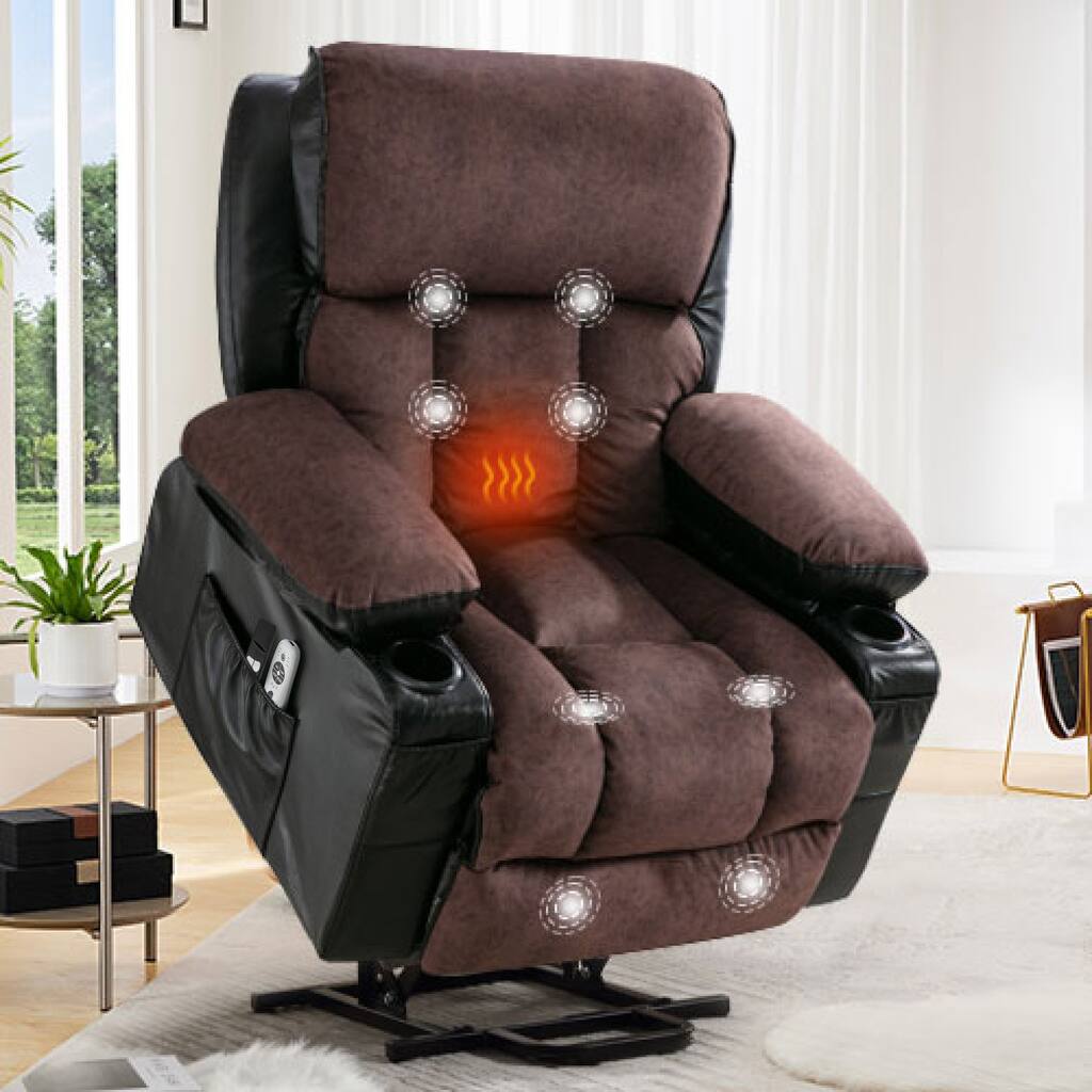 Power Electric Massage Lift Lounge Chair, For The Elderly, With Heating And Vibration Functions,Fleece Leather With USB
