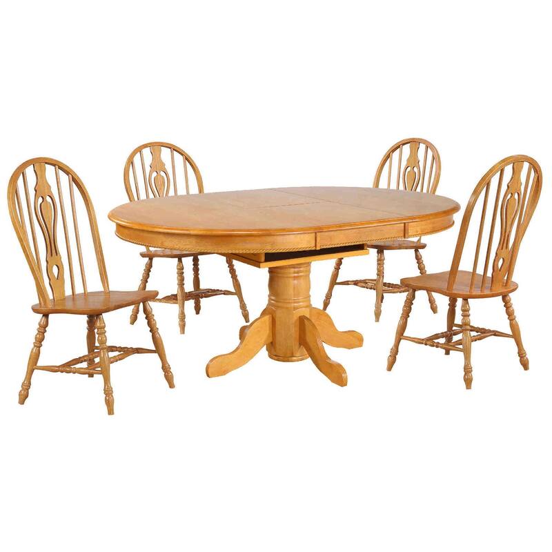 Extendable Dining Set - 5 Piece Round to Oval Table with 4 Retro Chairs