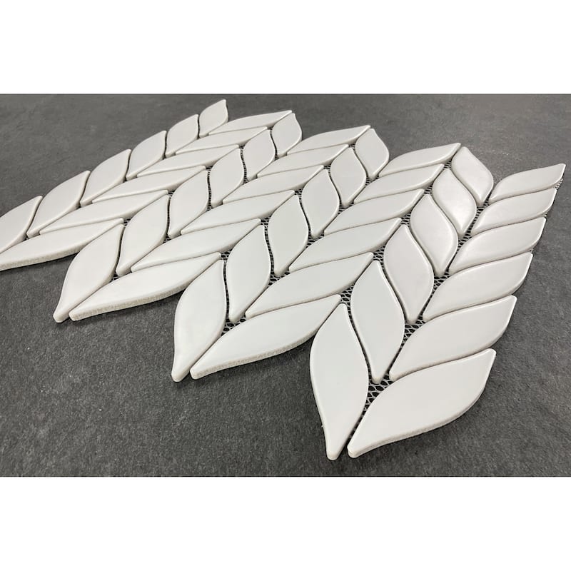 Porcelain Mosaic Tiles - White Petal Matte Porcelain Wall & Floor Tile - Case (15 Sheets)