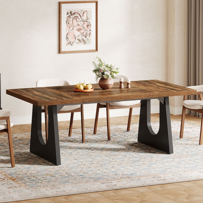 Oak Large Dining Table Wood Rectangular Kitchen Table for Dining Room - Dark Brown