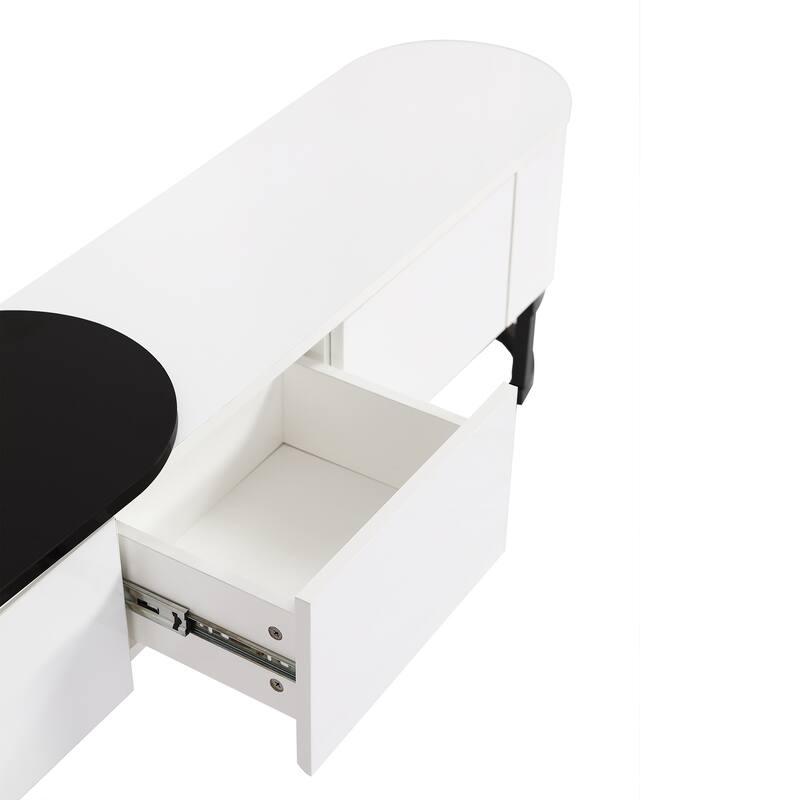 67.7"-76.4" Modern TV Stand with Adjustable Length & Height, 3 Storage Drawers, Metal Legs for Living Room